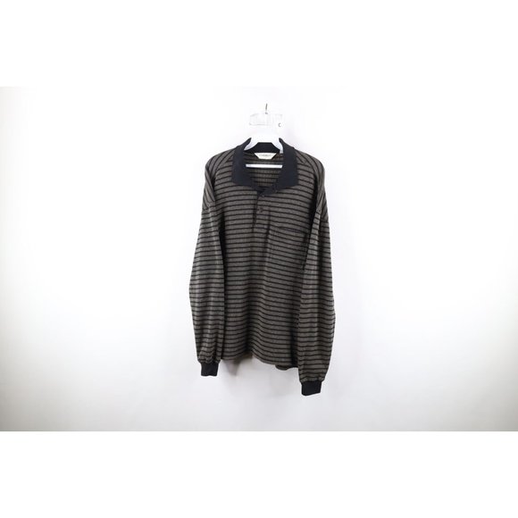 Vintage Other - Vtg 90s Streetwear Mens Large Faded Striped Knit Long Sleeve Rugby Polo Shirt